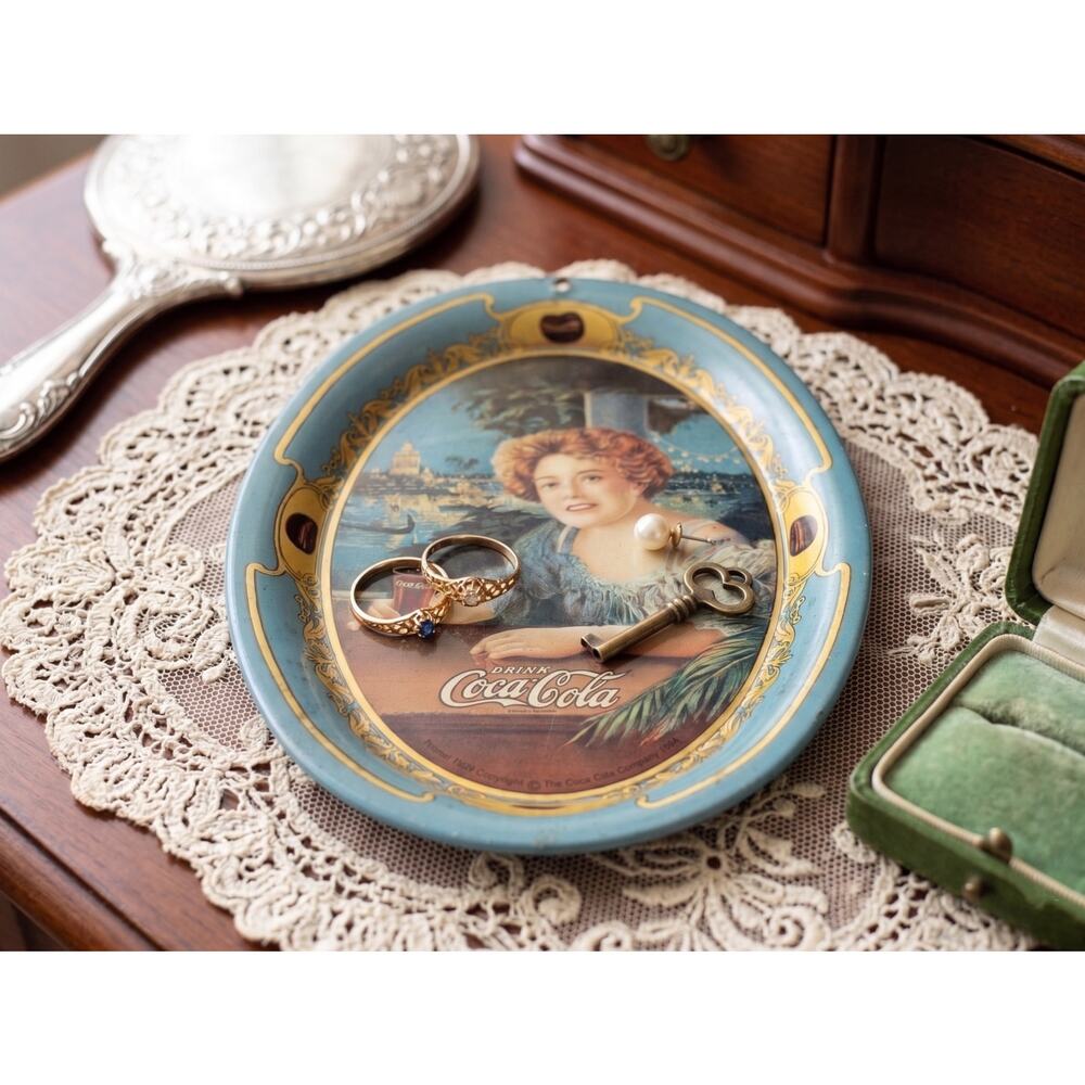 1973 Coca-Cola Tip Tray | Vintage Hilda Clark 1904 Reproduction Tin